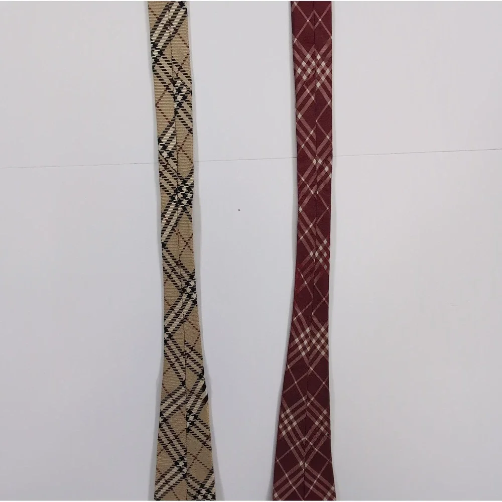Burberry Mens Neckties Lot 2 OS Tan Red Nova Check Silk AS IS Craft Repair